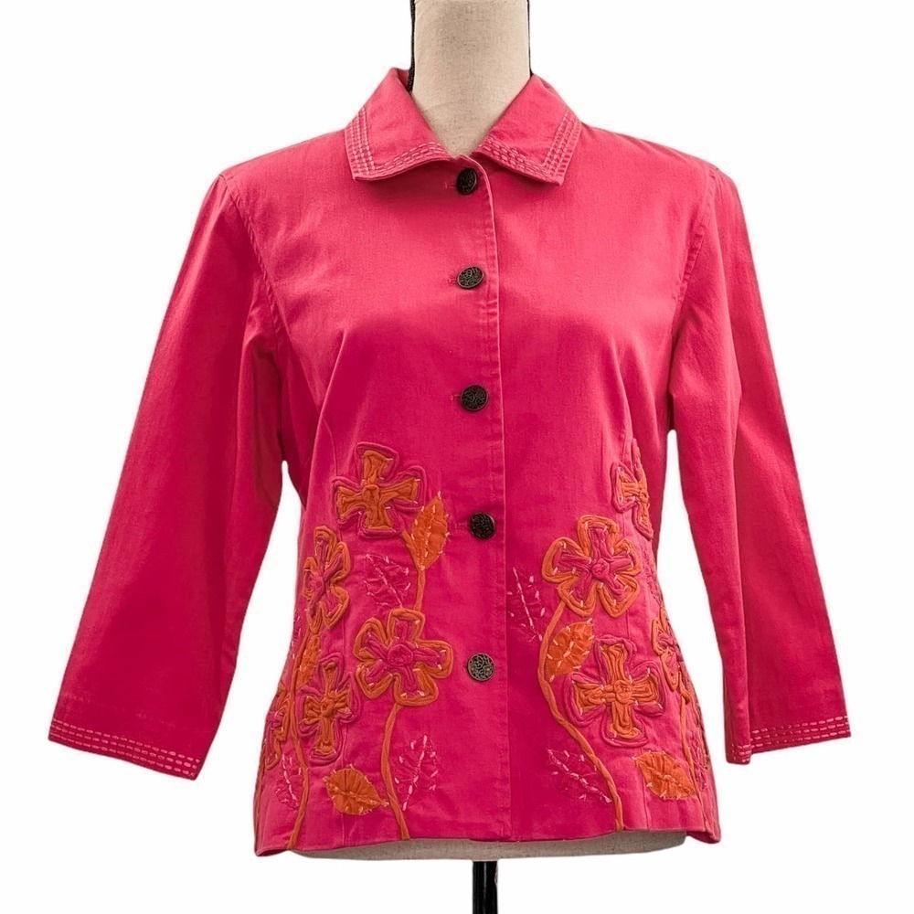 CHICO'S Pink Orange Floral Embroidered Jacket